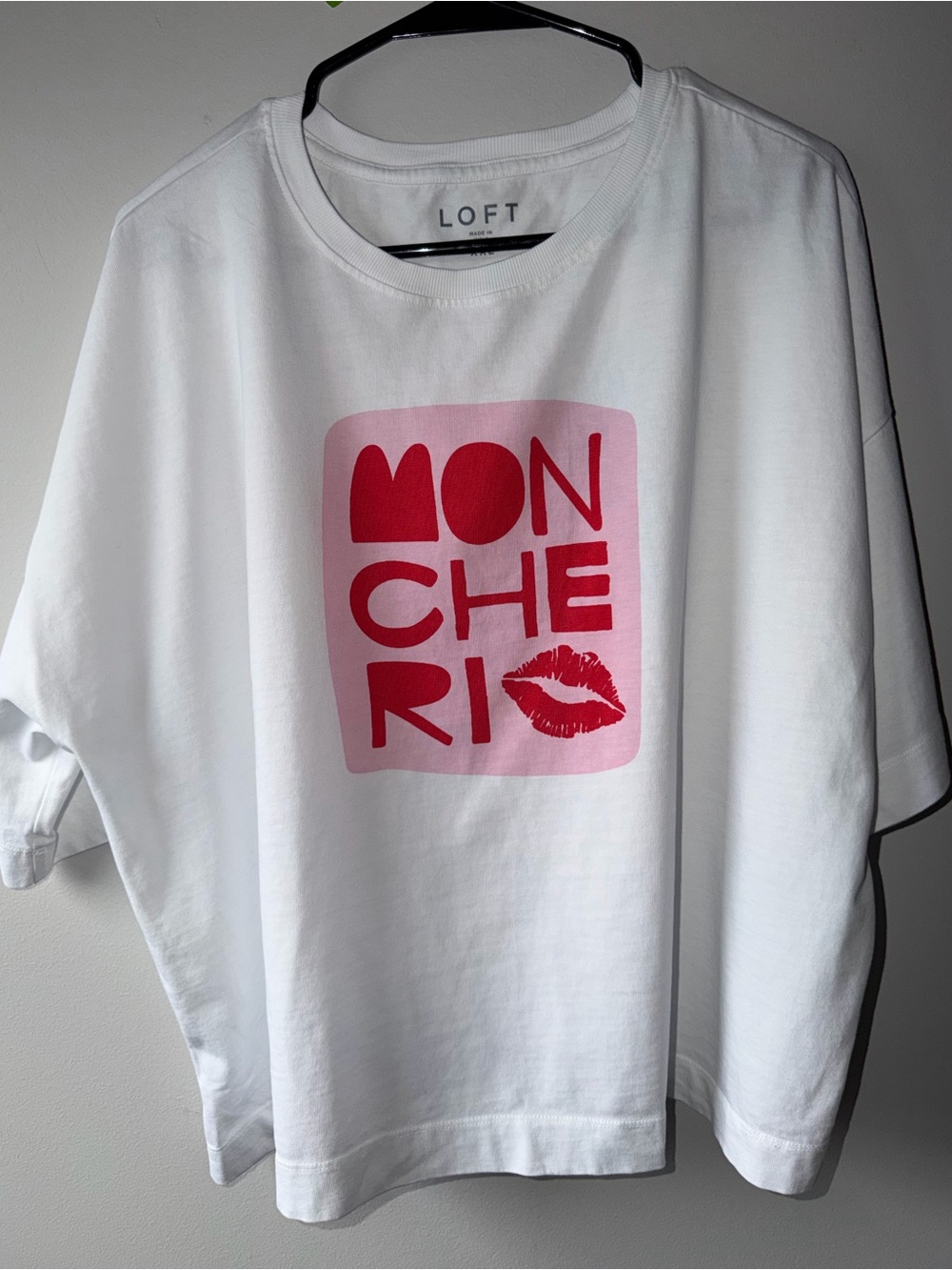 LOFT White Tee with Pink Block and Red Graphic